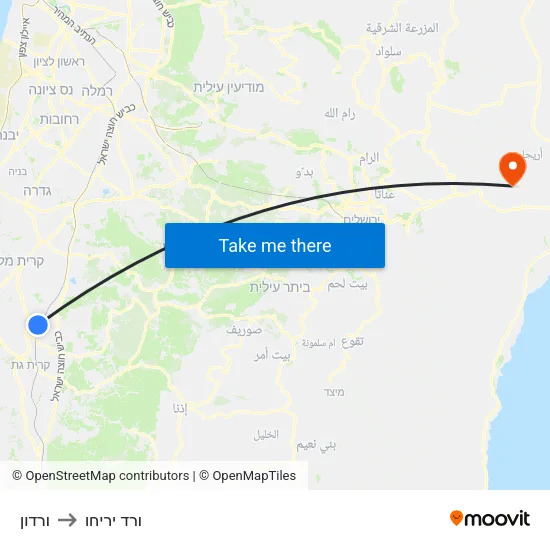 ורדון to ורד יריחו map
