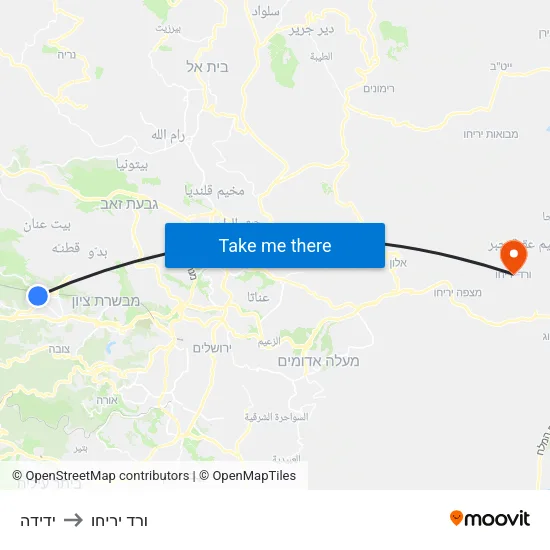 ידידה to ורד יריחו map