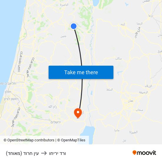 עין חרוד (מאוחד) to ורד יריחו map