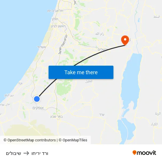 שיבולים to ורד יריחו map