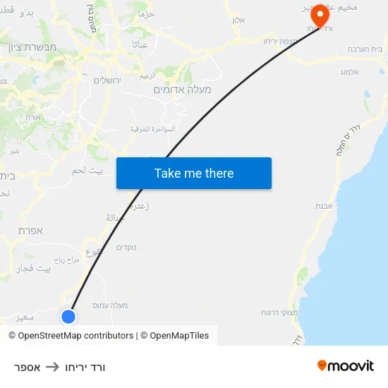 אספר to ורד יריחו map