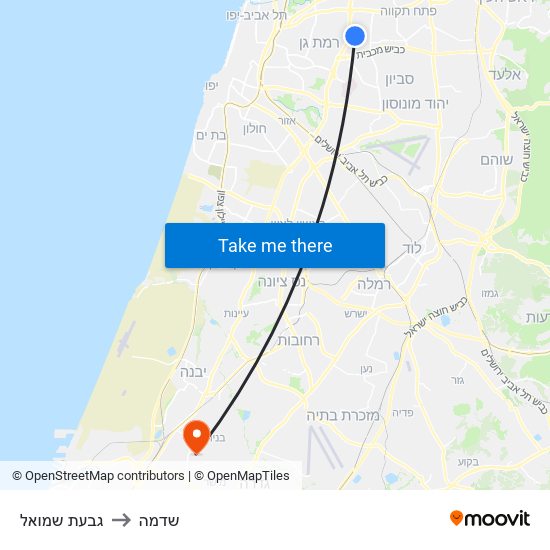 גבעת שמואל to שדמה map