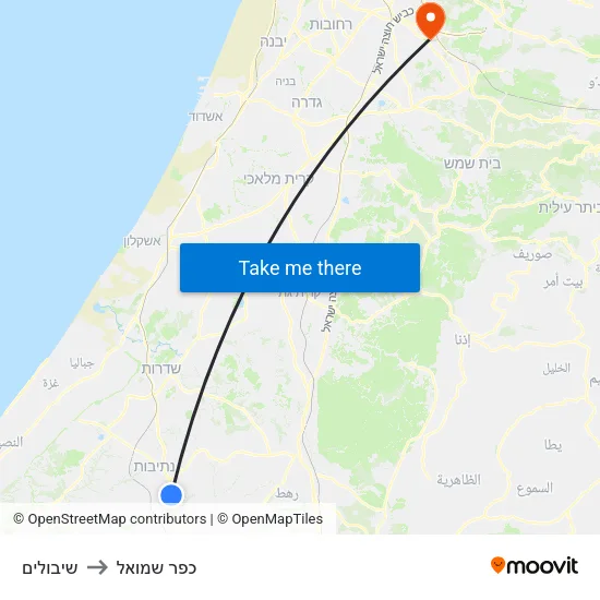 שיבולים to כפר שמואל map