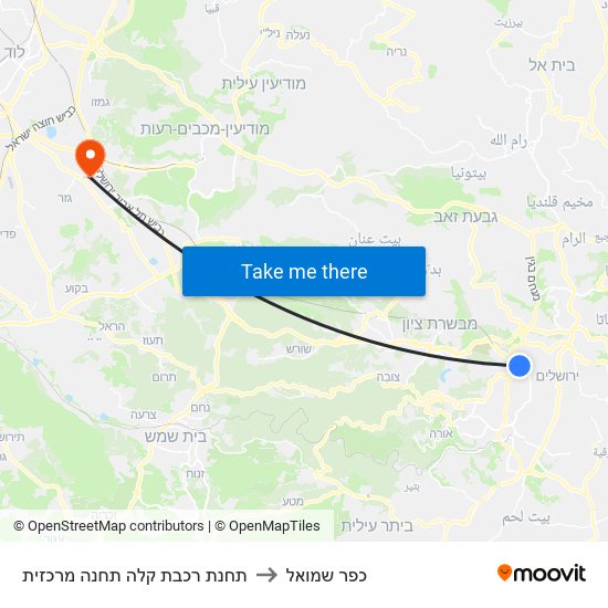 תחנת רכבת קלה תחנה מרכזית to כפר שמואל map