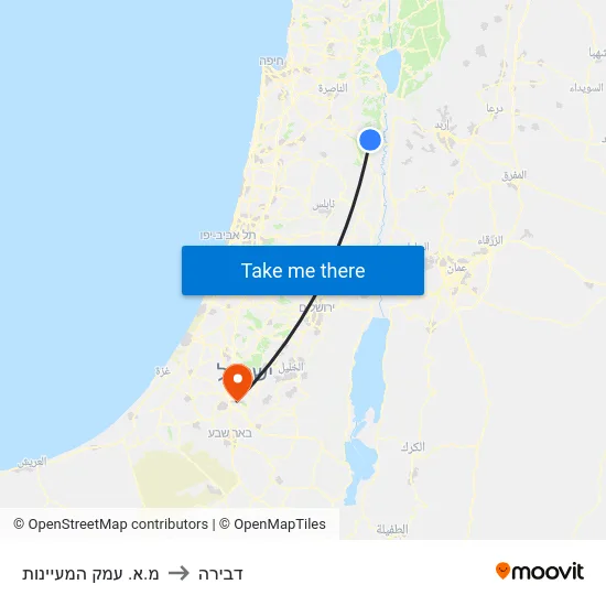 מ.א. עמק המעיינות to דבירה map