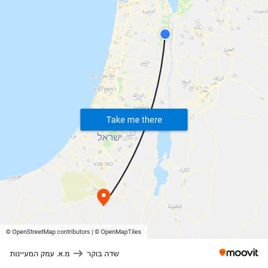 מ.א. עמק המעיינות to שדה בוקר map