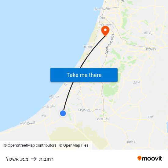 מ.א. אשכול to רחובות map