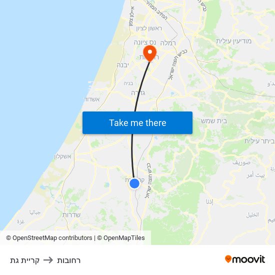 קריית גת to רחובות map