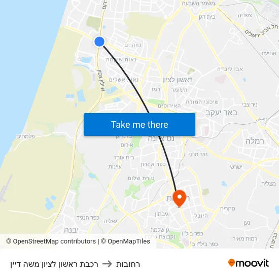 רכבת ראשון לציון משה דיין to רחובות map