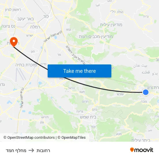 מחלף חמד to רחובות map
