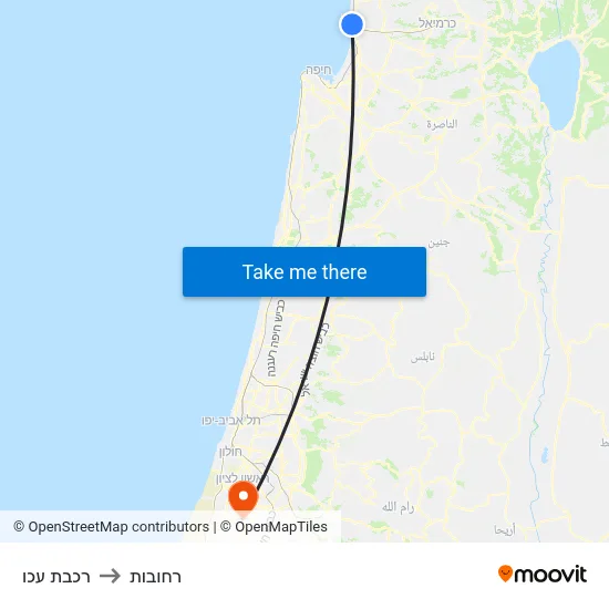 רכבת עכו to רחובות map