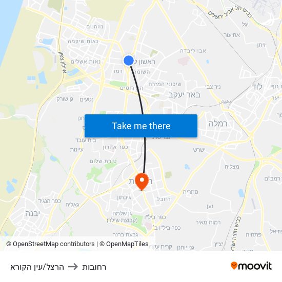 הרצל/עין הקורא to רחובות map