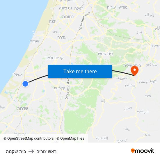 בית שקמה to ראש צורים map