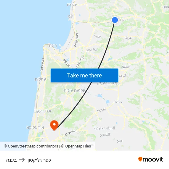 בענה to כפר גליקסון map