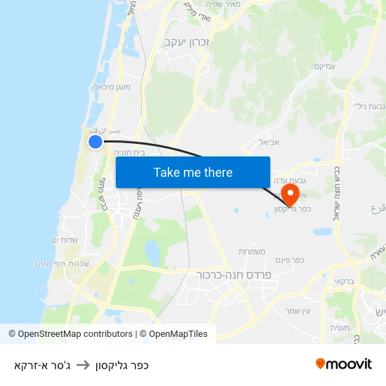 ג'סר א-זרקא to כפר גליקסון map