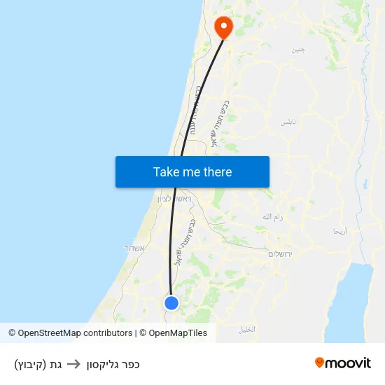 גת (קיבוץ) to כפר גליקסון map