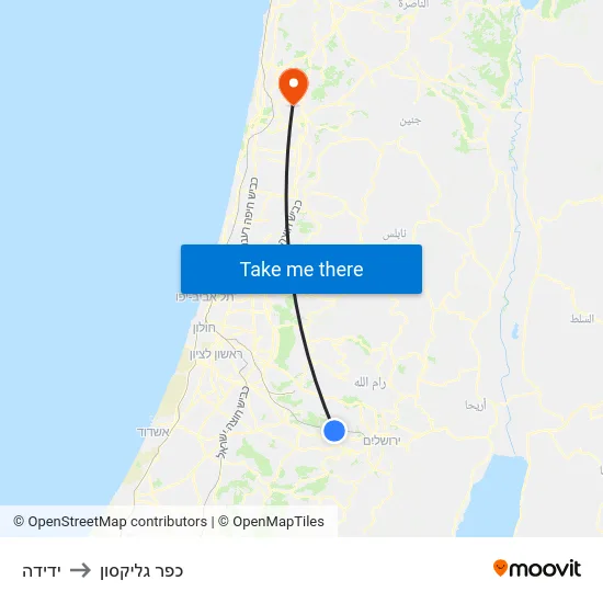 ידידה to כפר גליקסון map