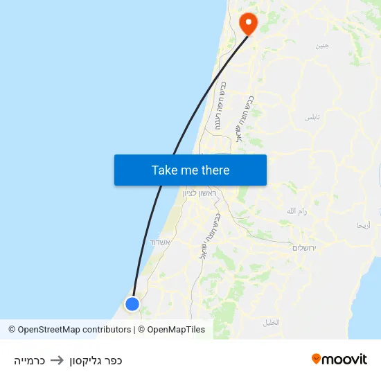 כרמייה to כפר גליקסון map
