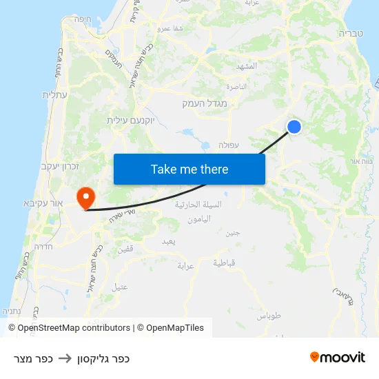 כפר מצר to כפר גליקסון map