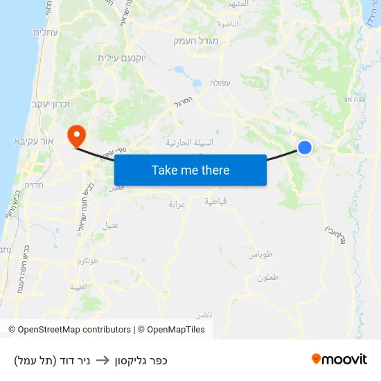 ניר דוד (תל עמל) to כפר גליקסון map