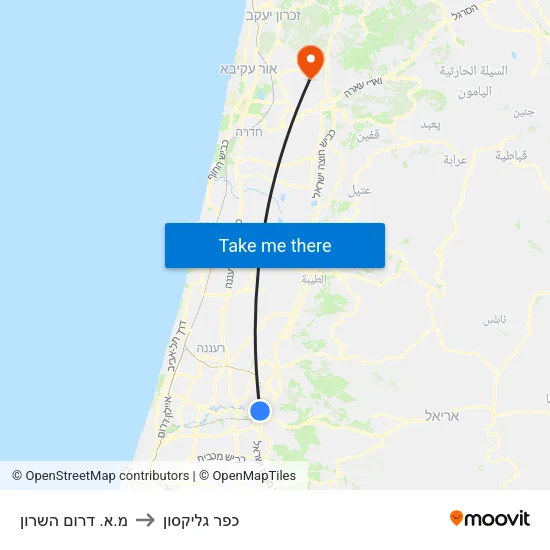מ.א. דרום השרון to כפר גליקסון map