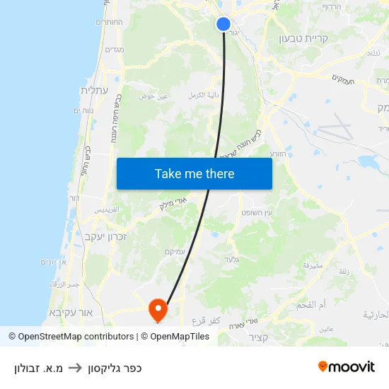 מ.א. זבולון to כפר גליקסון map