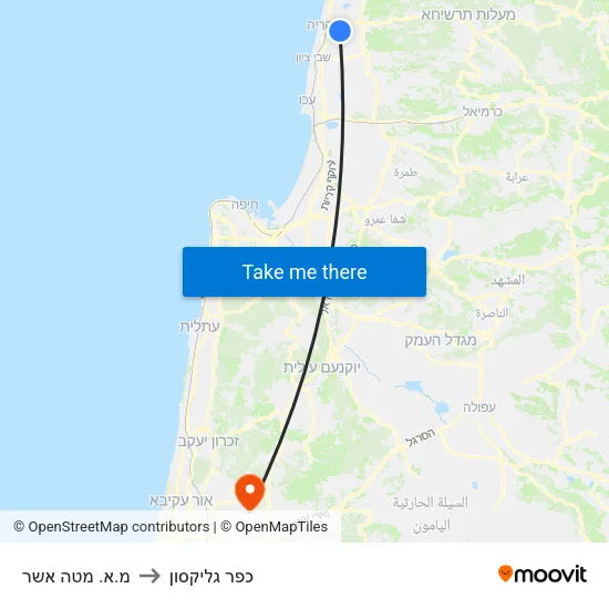 מ.א. מטה אשר to כפר גליקסון map