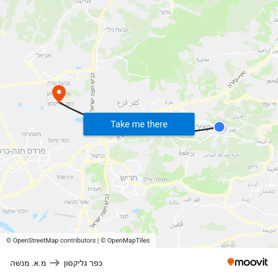מ.א. מנשה to כפר גליקסון map
