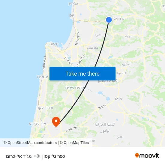 מג'ד אל-כרום to כפר גליקסון map