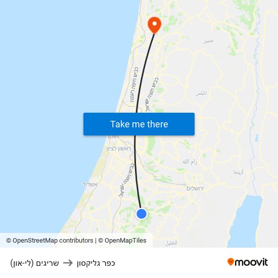 שריגים (לי-און) to כפר גליקסון map