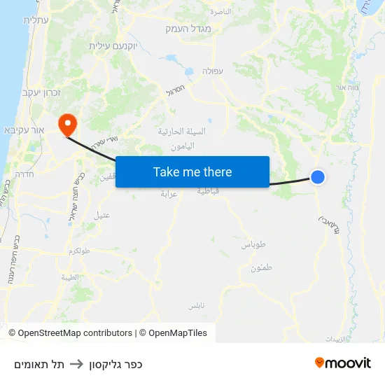תל תאומים to כפר גליקסון map
