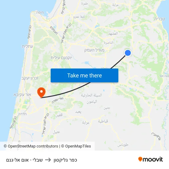 שבלי - אום אל-גנם to כפר גליקסון map