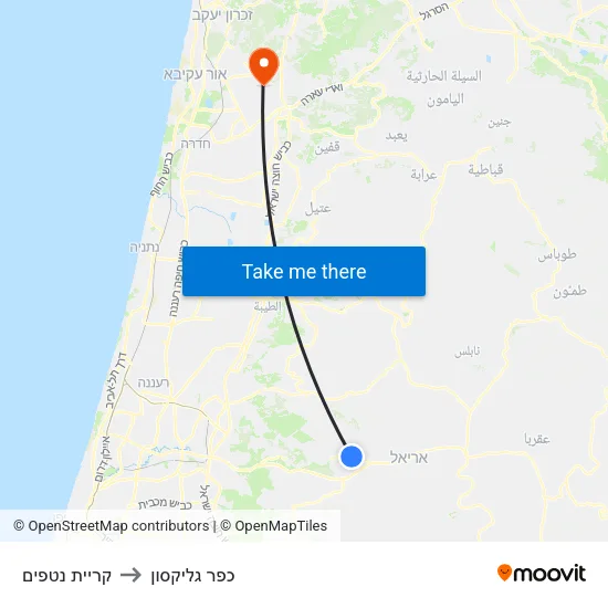 קריית נטפים to כפר גליקסון map