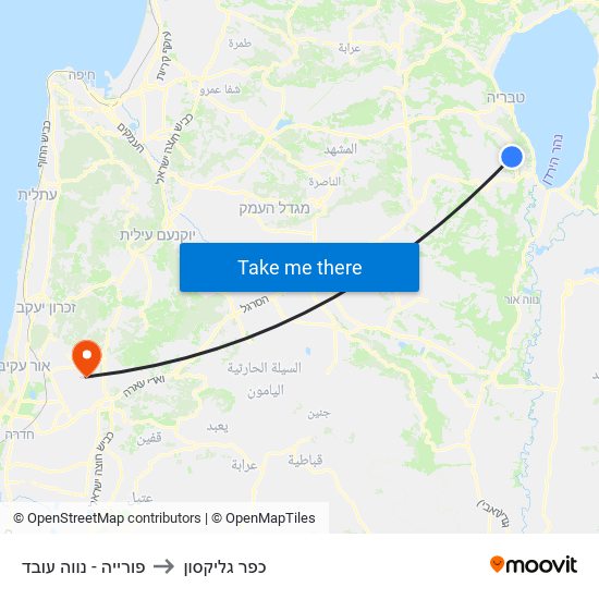 פורייה - נווה עובד to כפר גליקסון map