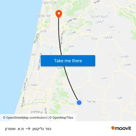 מ.א. שומרון to כפר גליקסון map