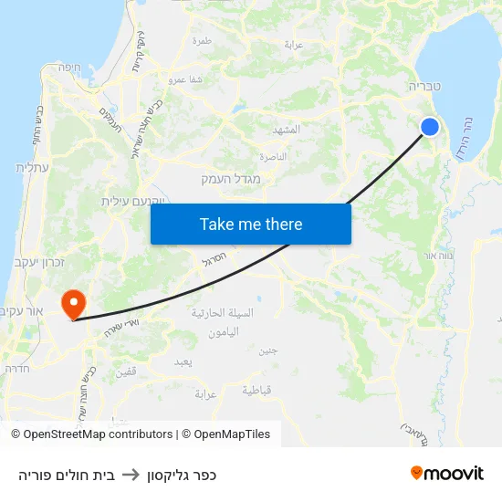 בית חולים פוריה to כפר גליקסון map