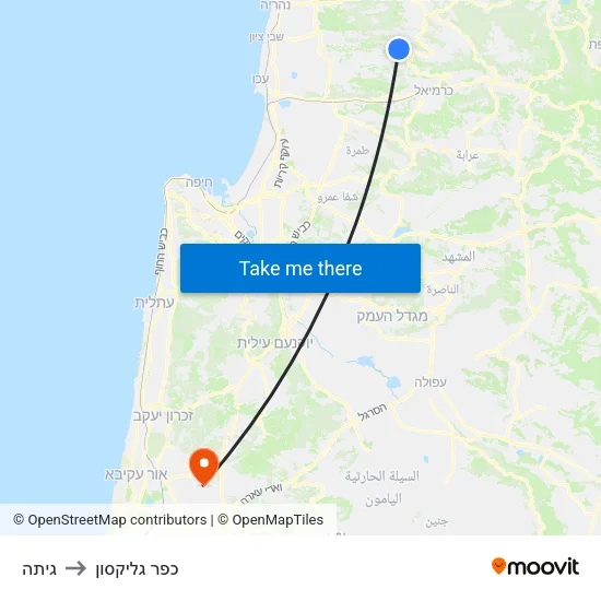 גיתה to כפר גליקסון map