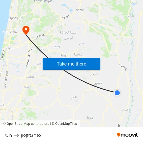 רועי to כפר גליקסון map