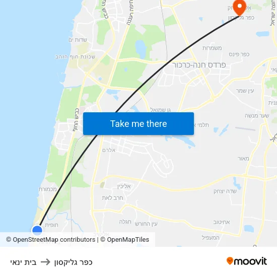 בית ינאי to כפר גליקסון map