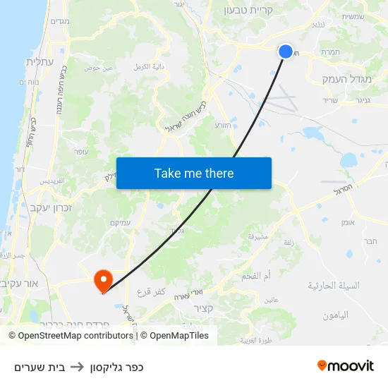 בית שערים to כפר גליקסון map