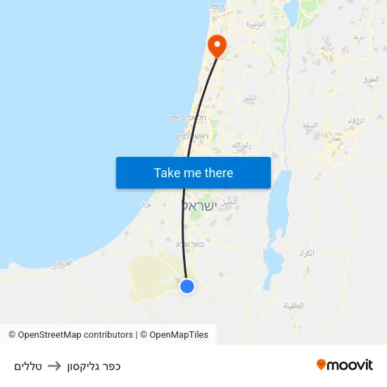 טללים to כפר גליקסון map