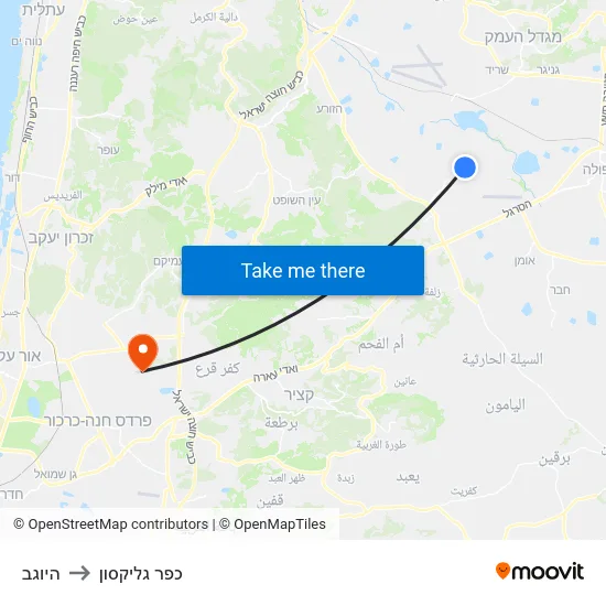 היוגב to כפר גליקסון map