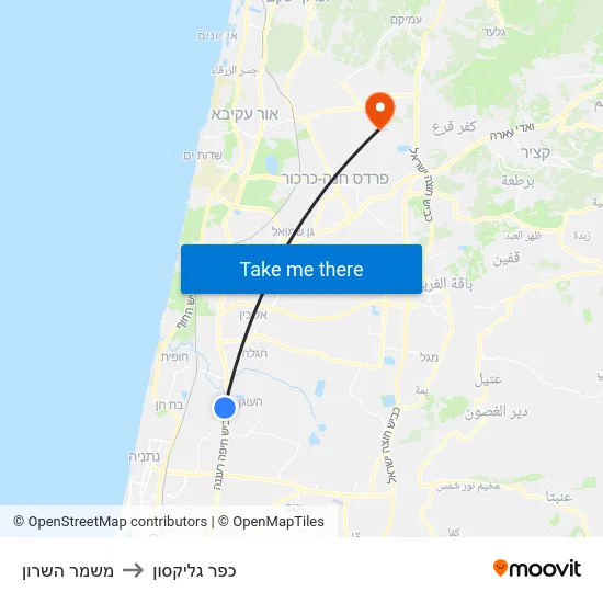 משמר השרון to כפר גליקסון map