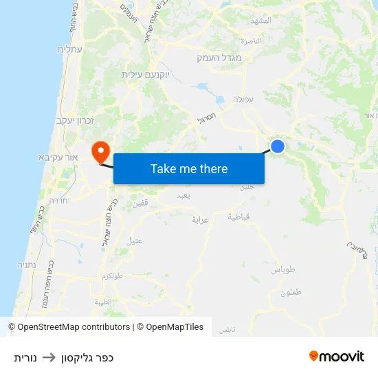 נורית to כפר גליקסון map