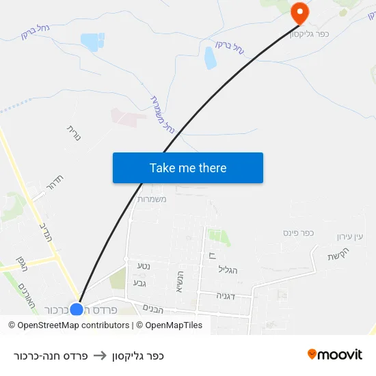 פרדס חנה-כרכור to כפר גליקסון map