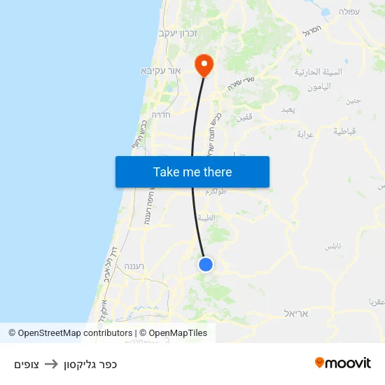 צופים to כפר גליקסון map