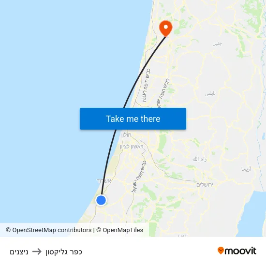 ניצנים to כפר גליקסון map
