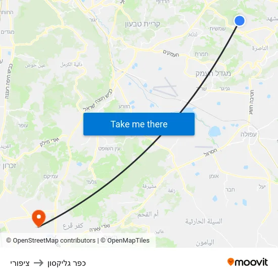 ציפורי to כפר גליקסון map