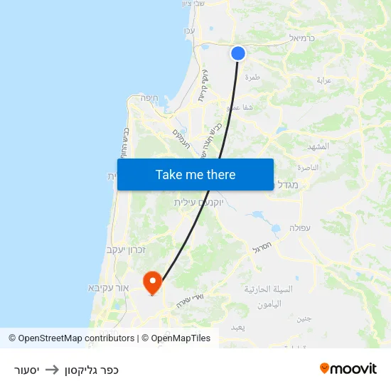 יסעור to כפר גליקסון map