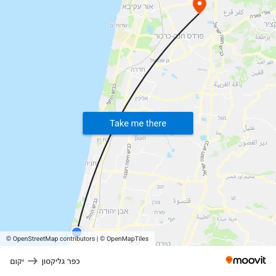 יקום to כפר גליקסון map